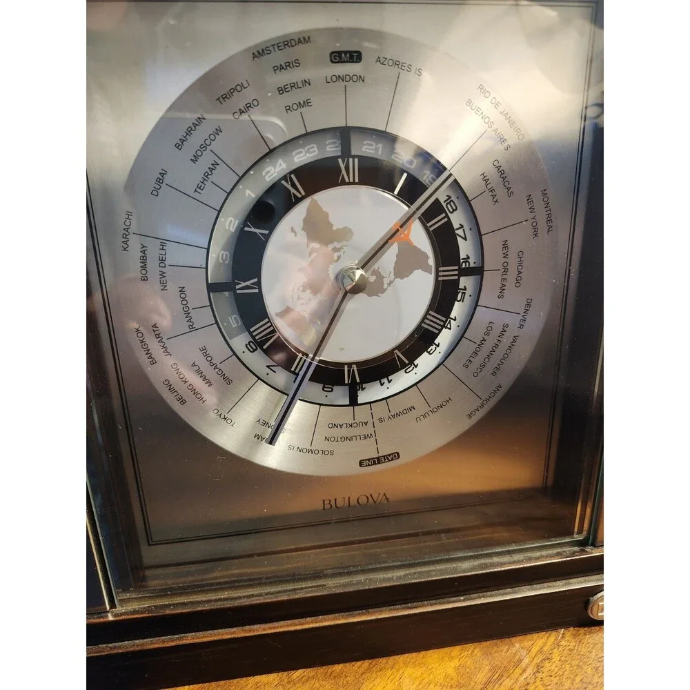 Bulova Wyndmere World Times Tabletop Mantle Clock B2258 Airplane